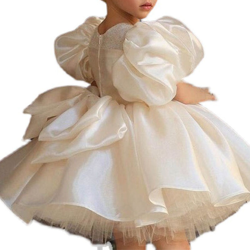 First Communion Dress Girl Pageant Formal Dress Puff Sleeves Puffy Sequined Princess Dress