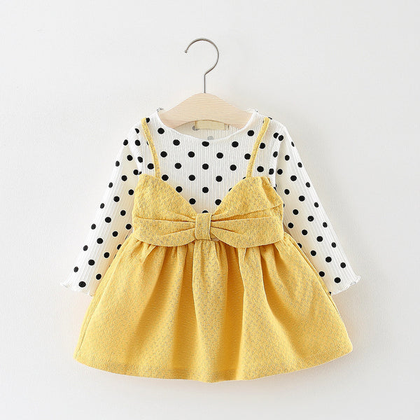 Baby Girl Cute Polka Dot Long Sleeve Bow Princess Dress