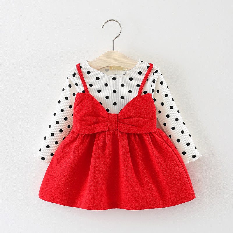 Baby Girl Cute Polka Dot Long Sleeve Bow Princess Dress