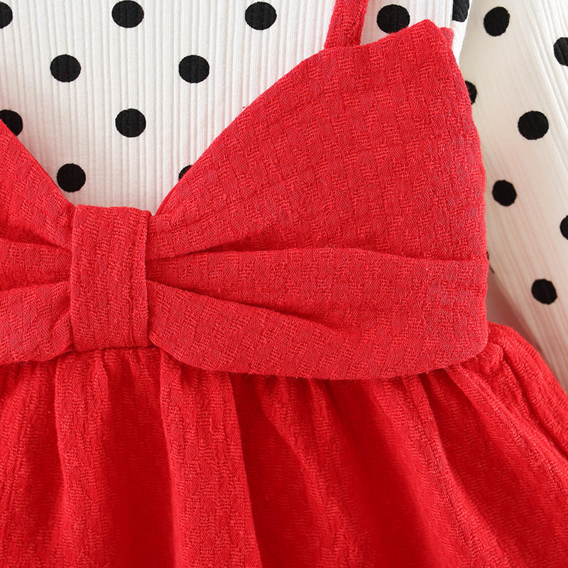 Baby Girl Cute Polka Dot Long Sleeve Bow Princess Dress