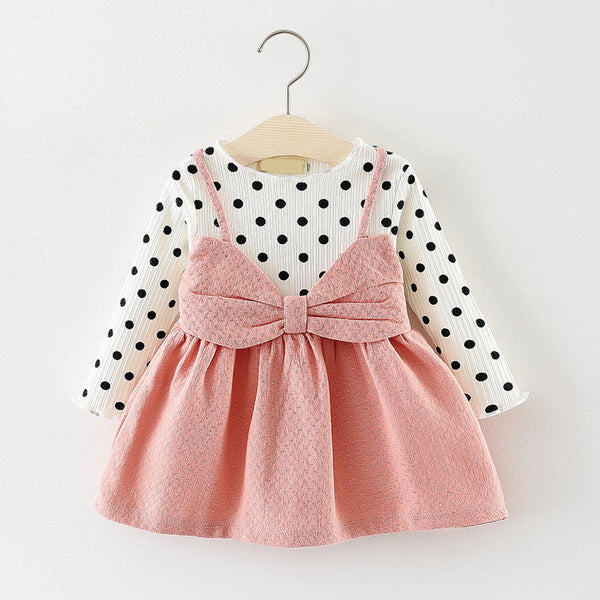 Baby Girl Cute Polka Dot Long Sleeve Bow Princess Dress