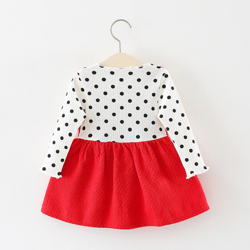 Baby Girl Cute Polka Dot Long Sleeve Bow Princess Dress