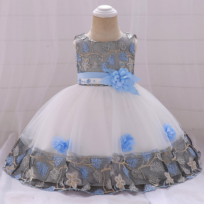 Baby Girl Elegant Flower Embroidery Puffy Princess Party Dress