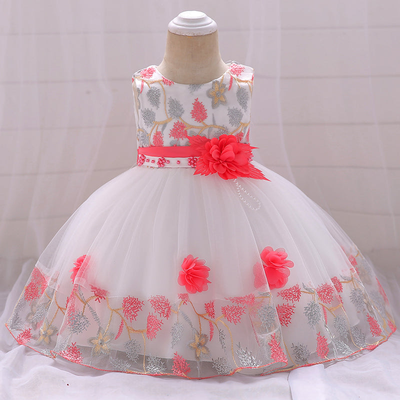 Baby Girl Elegant Flower Embroidery Puffy Princess Party Dress