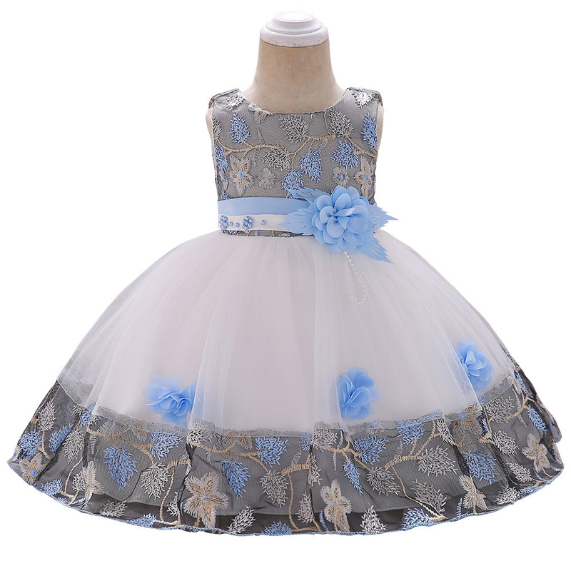 Baby Girl Elegant Flower Embroidery Puffy Princess Party Dress