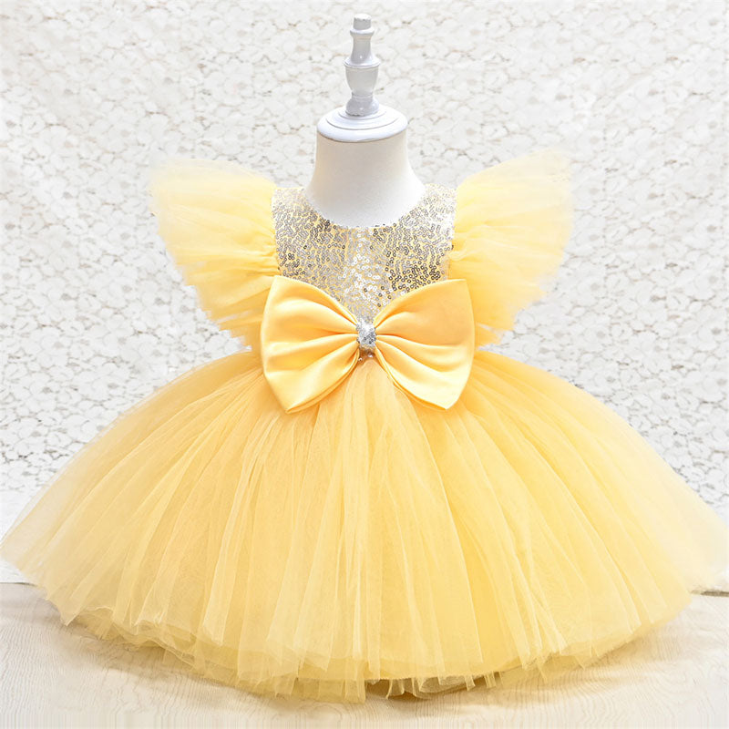 Infant Birthday Dresses Baby Girl Bow Puffy Mesh Princess Dresses First Communion Dress