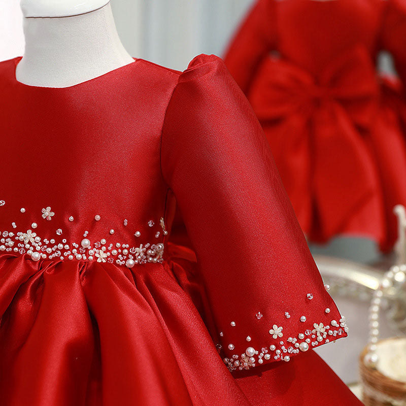 Girl Christmas Dress Baby Girl Winter Red Bead Puffy Birthday Party Dresses, Wine Red / 5-6 Years (130cm) Girl Christmas Dress Baby Girl Winter Red Bead Puffy Birthday Party Dresses, Wine Red / 5-6 Years (130cm)
