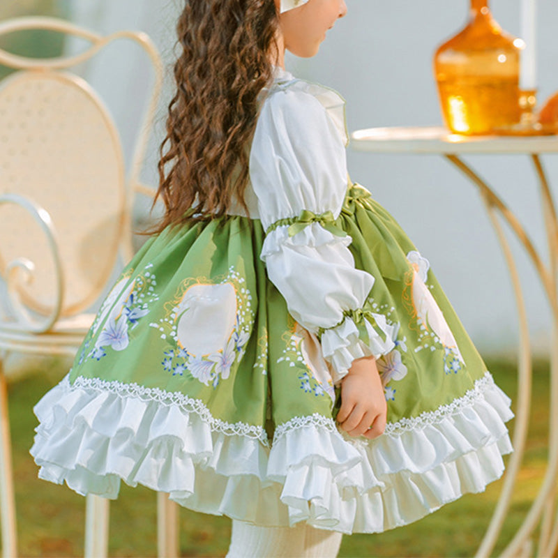 green lolitia dress Green Multi-layer Ruffle Hanayome Lace Lace-Up Plus Size Sweet Lolita Jsk Dress (Short Version)