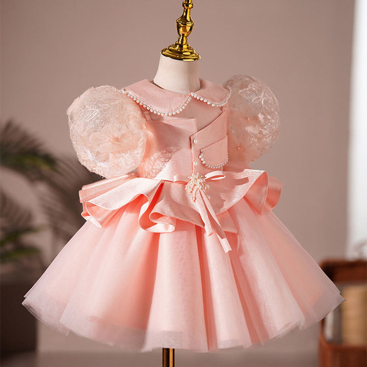Baby Girl Birthday Party Dress Doll Neck Puff Sleeve Puffy Princess Dress