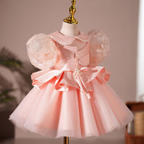 Baby Girl Birthday Party Dress Doll Neck Puff Sleeve Puffy Princess Dress