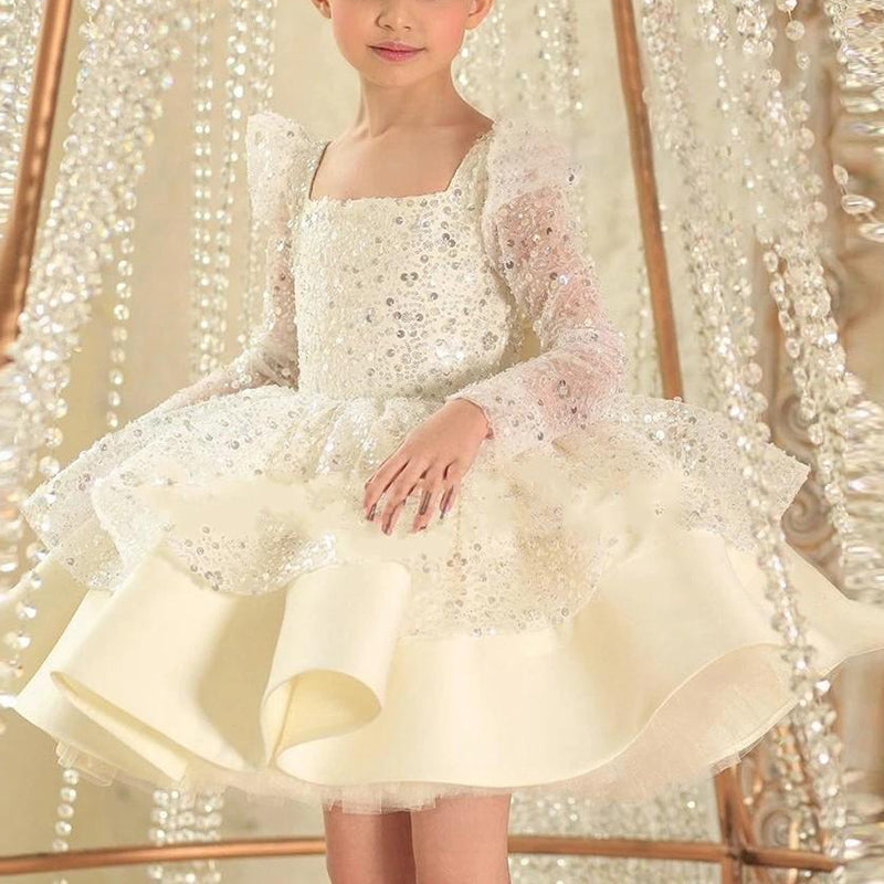 Girl Formal Dresses Autumn Cute Pageant Sequins Long Sleeve Princess Dresses Girl Formal Dresses Autumn Cute Pageant Sequins Long Sleeve Princess Dresses