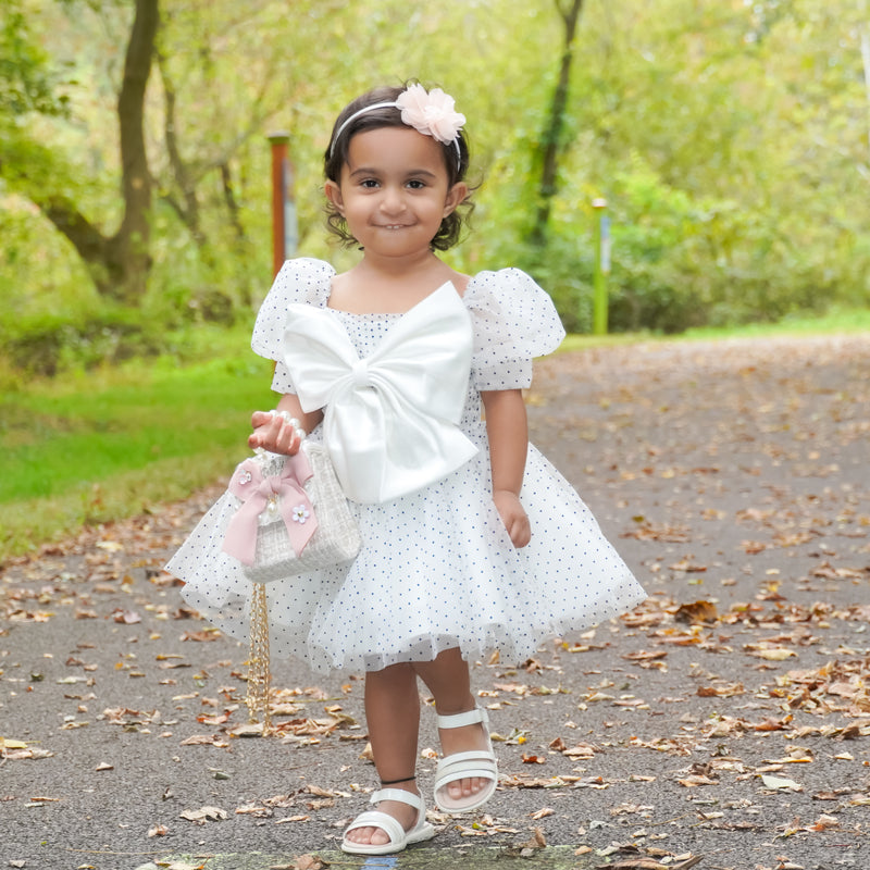 Flower Girl Dresses Baby Girl White Polka Dot Big Bow Knot Birthday Party Princess Dress