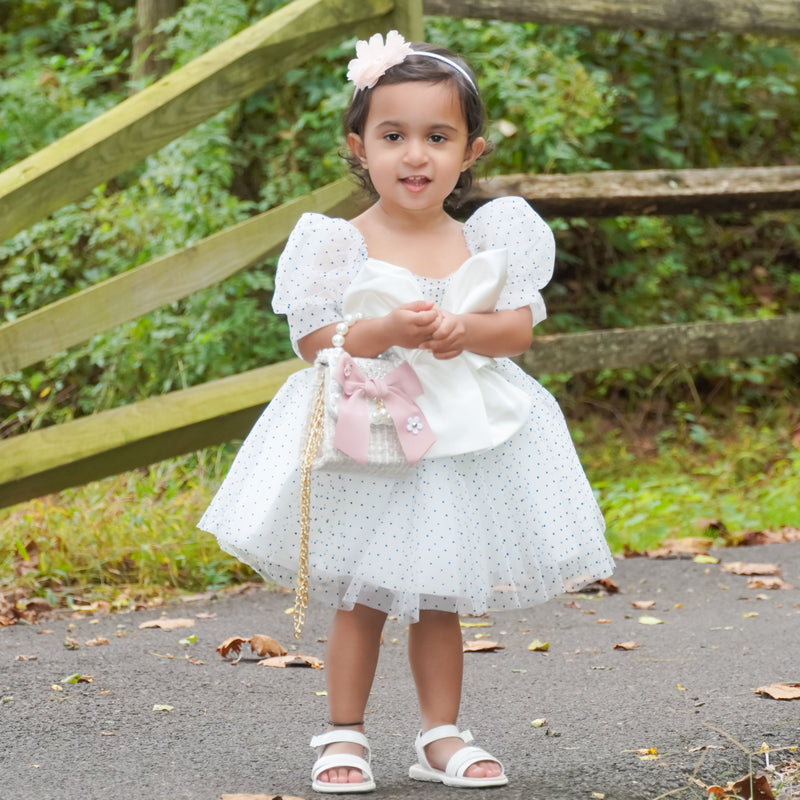 Flower Girl Dresses Baby Girl White Polka Dot Big Bow Knot Birthday Party Princess Dress