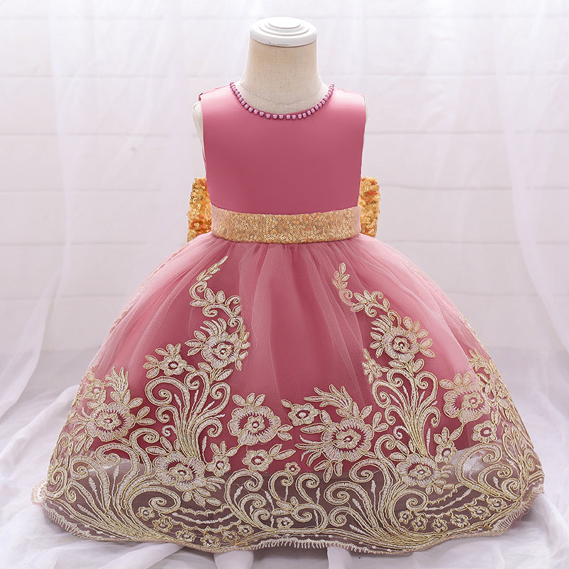 Girl Formal Princess Dresses Baby Girl Summer Sleeveless Sequin Bow Embroidered Party Dress