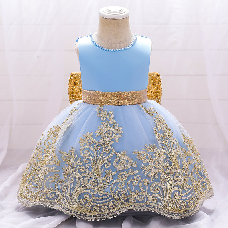 Girl Formal Princess Dresses Baby Girl Summer Sleeveless Sequin Bow Embroidered Party Dress