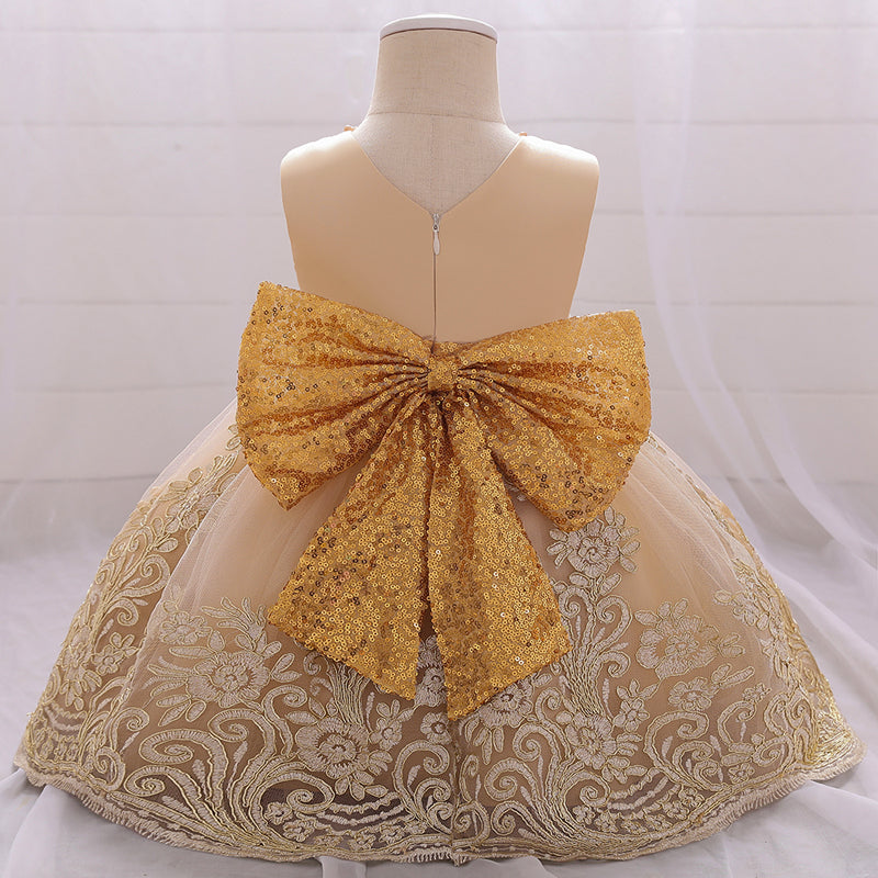 Girl Formal Princess Dresses Baby Girl Summer Sleeveless Sequin Bow Embroidered Party Dress