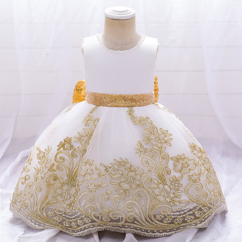 Girl Formal Princess Dresses Baby Girl Summer Sleeveless Sequin Bow Embroidered Party Dress