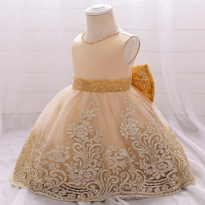 Girl Formal Princess Dresses Baby Girl Summer Sleeveless Sequin Bow Embroidered Party Dress