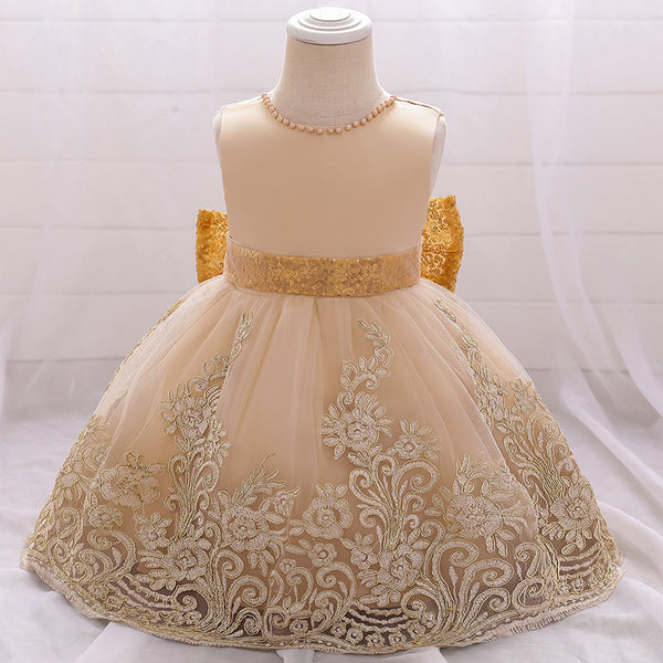 Girl Formal Princess Dresses Baby Girl Summer Sleeveless Sequin Bow Embroidered Party Dress