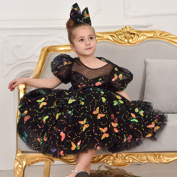 Baby Girl Formal Prom Dresses Toddler Summer Sequins Butterfly Birthday Party Dresses