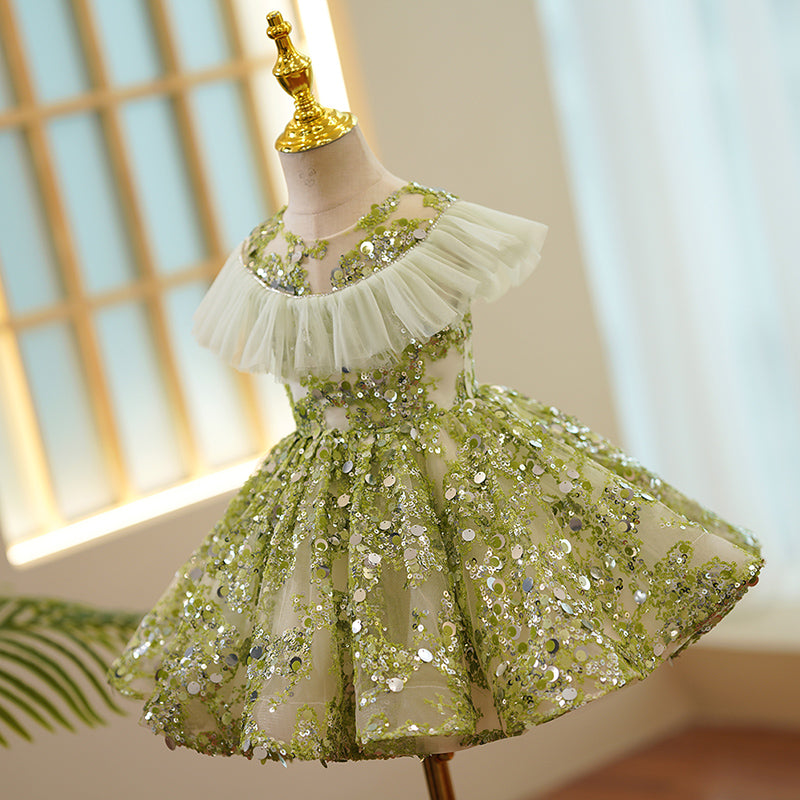 Flower Girl Dress Toddler Summer Green Cute Sequined Formal Princess Dress