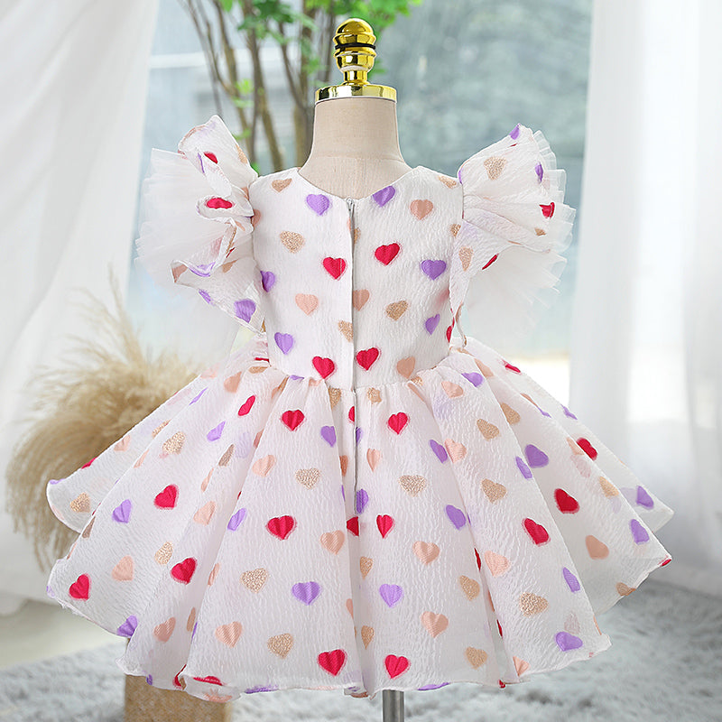 Baby Girl and Toddler Summer Heart Print Fluffy Birthday Party Princess Dress