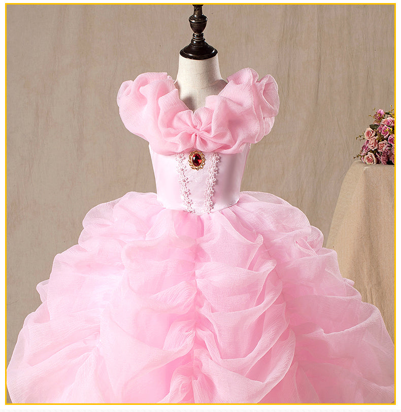 Baby Girl First Communion Dress Girl Formal Pink Elegant Fluffy Flower Birthday Party Dress