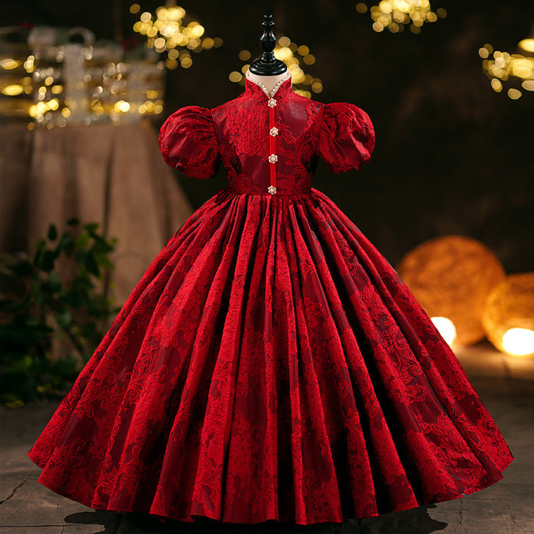 Girl Christmas Dress Girl Communion Dress Baby Girl Red Formal  Puff Sleeve Large Skirt Dress