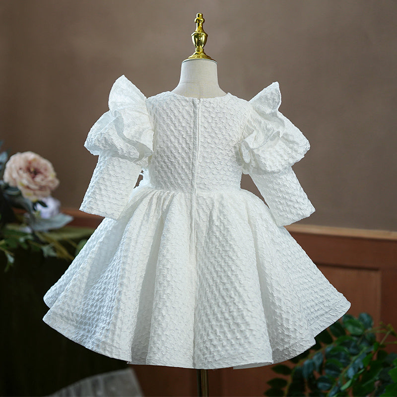 Flower Girl Dress Toddler Princess White Long Sleeve Puffy Baptism Pageant CommunionChristening Dress