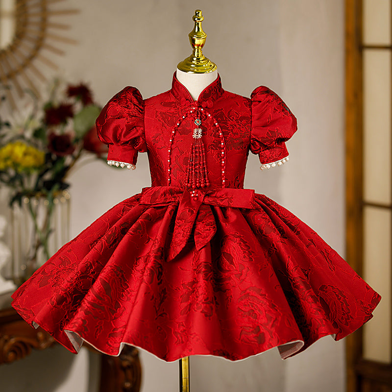 Girl Christmas Dress Little Girl Dress Toddler Retro Red Printed Stand Collar Formal Party Princess Dress, Red / 5-6 Years (130cm) Girl Christmas Dress Little Girl Dress Toddler Retro Red Printed Stand Collar Formal Party Princess Dress, Red / 5-6 Years (130cm)