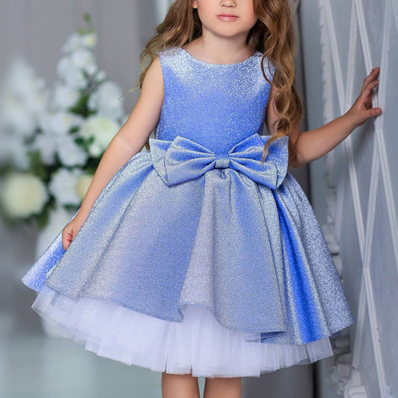 Girl Formal Dresses Baby Girl Bow Gowns Sequins Cake Fluffy Birthday Party Dresses