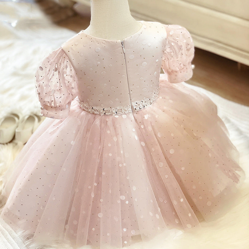 Baby Girl Formal Princess Dresses Girl Summer Sequin Mesh Pink Birthday Prom Dress