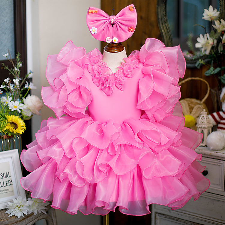 Girl Christmas Dress Toddler Ball Gowns Girl Pageant Summer Pink Bow Puff Princess Party Dress