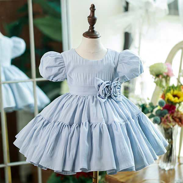 Baby Girl Dress Toddler Prom Pageant Bow Birthday Wedding Puff Sleeves Dress