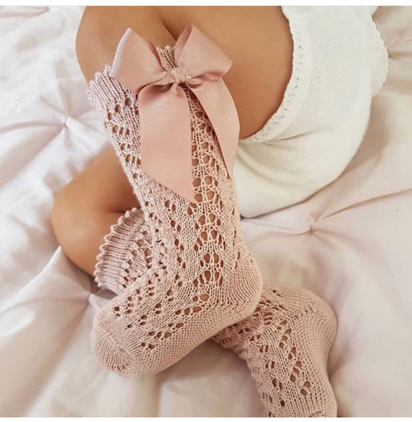 Children's Solid Color Mesh Bow Midi Stockings