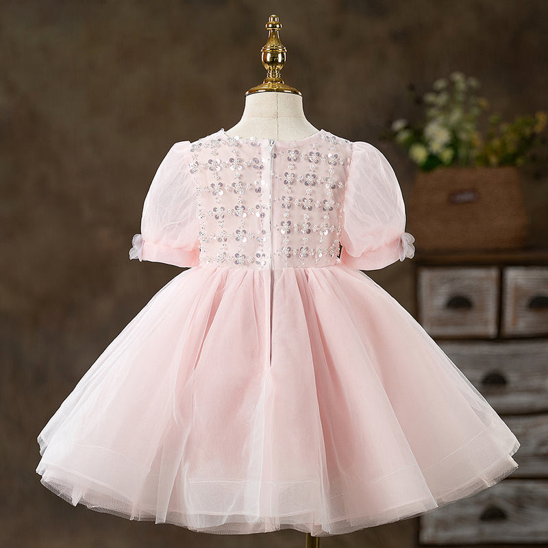 Baby Girl Dress Toddler Summer Pink Mesh Sequin Communion Pageant Princess Dress