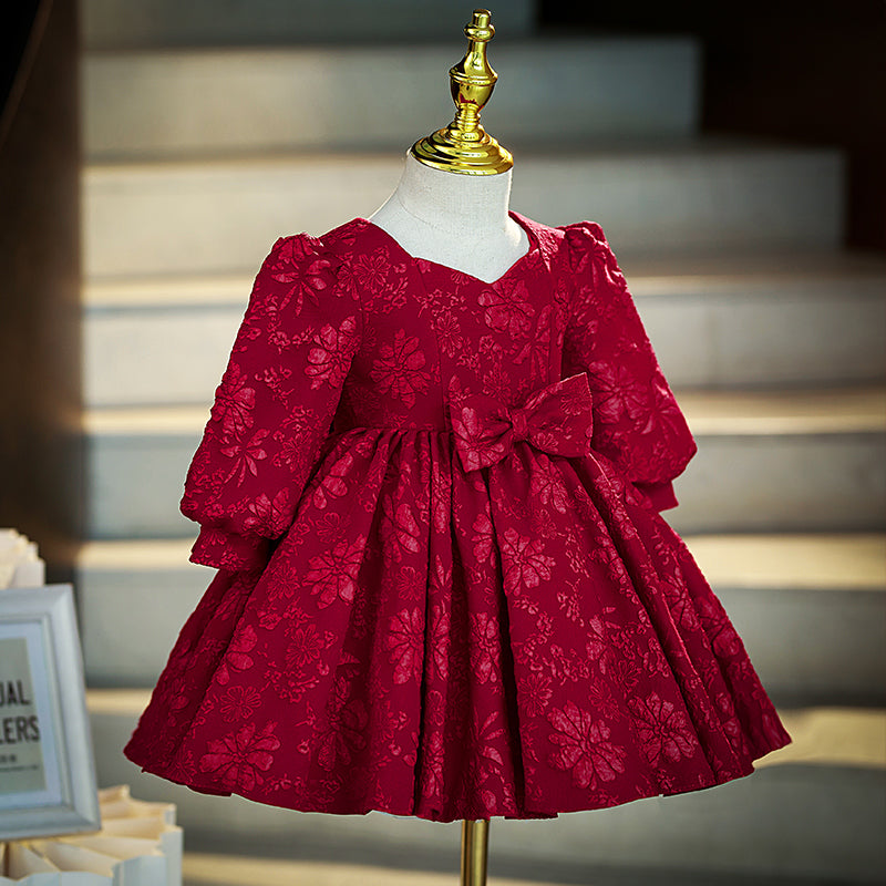 Baby Girls Christmas Embroidery Bow  Birthday Princess Dress