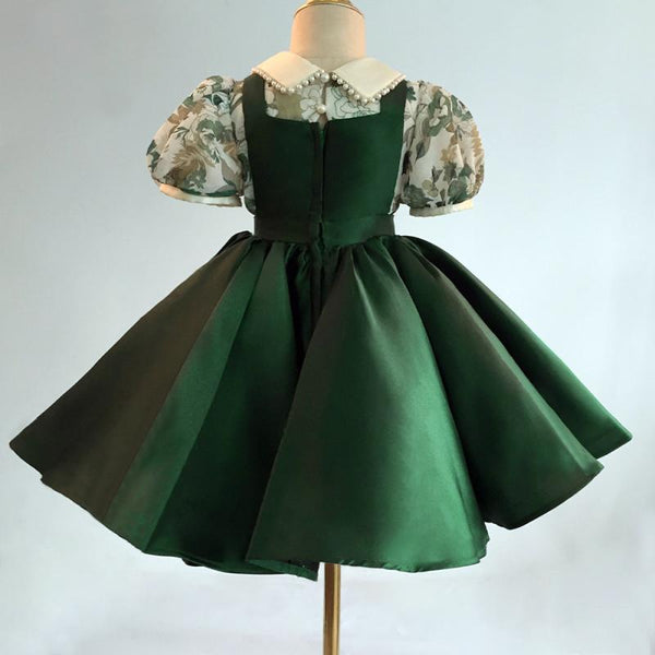 Little Girl Dress Toddler Ball Gowns Retro Green Elegant Girls Puffy Princess Party Dress