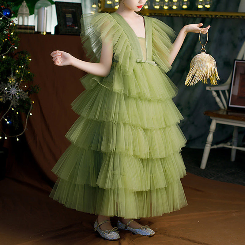 Toddler Prom Dress Girl Summer Green Backless Fluffy Birthday Party Princess Dress