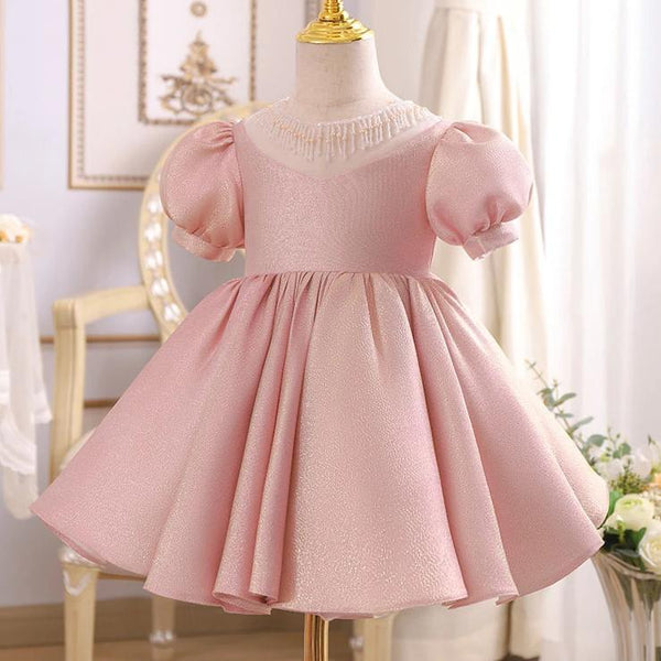 Folwer Girl Dress Toddler Pegeant Puff Sleeves Pink Cute Puffy Princess Party Dress