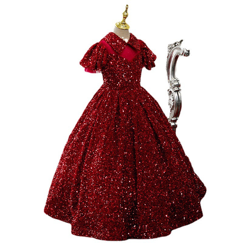 Girl Christmas Dress Baby Girl Dress Children Communion Luxury Red Sequins Puffy Birthday Cake Princess Pageant Dress