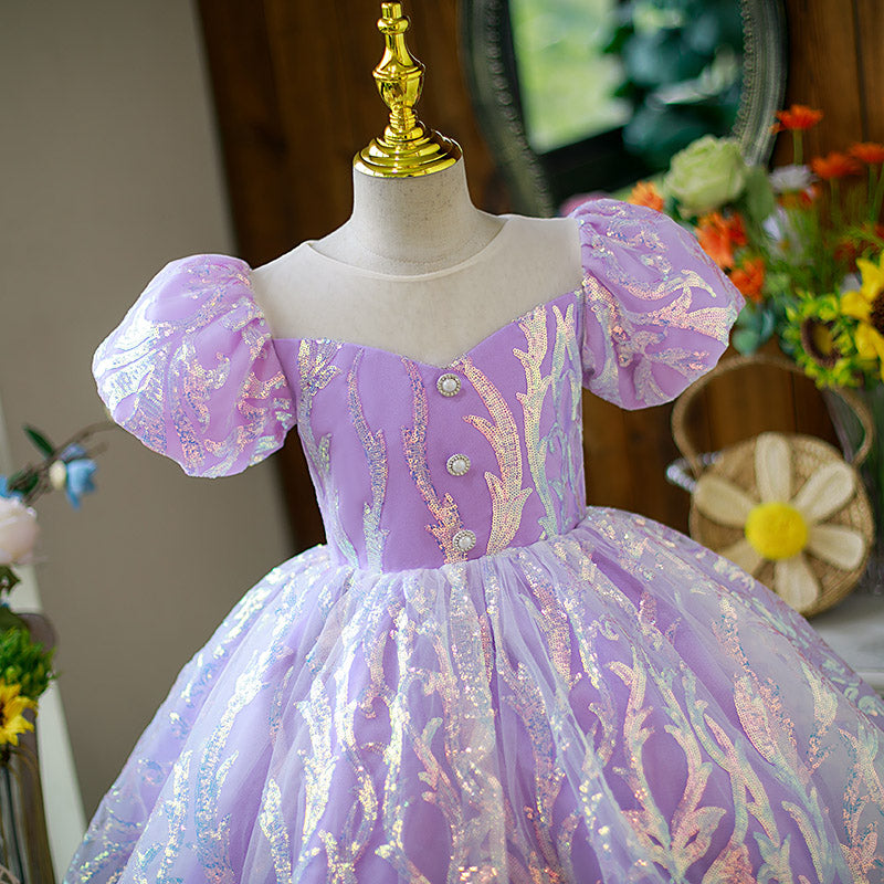 Flower Girl Dress Little Girl Puff Sleeves Summer Cute Sequins Cake Birthday Party Dress