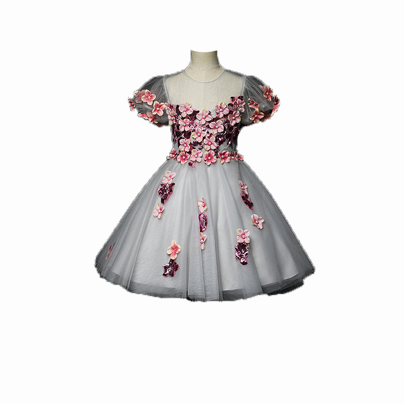 Flower Girl Dress Toddler Ball Gowns Lovely Printed Embroidery Soft Princess Party Dress
