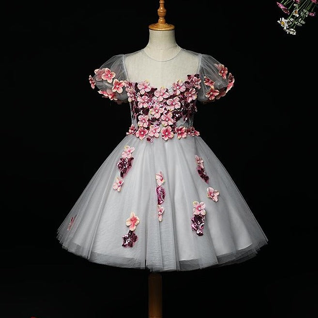 Flower Girl Dress Toddler Ball Gowns Lovely Printed Embroidery Soft Princess Party Dress