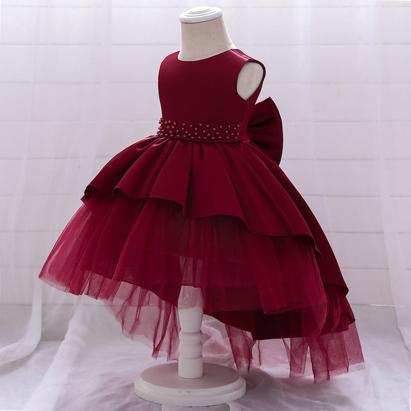 Baby Girl Princess Dress Elegant Bow Knot Trailing Girl Dress Birthday Party Dress