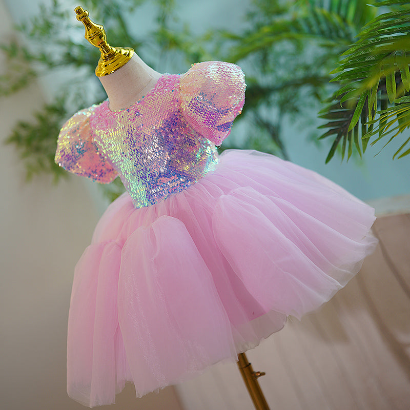 Baby Girl and Toddler Birthday Party Dress Sequin Puffy Puff Sleeve Princess Dress