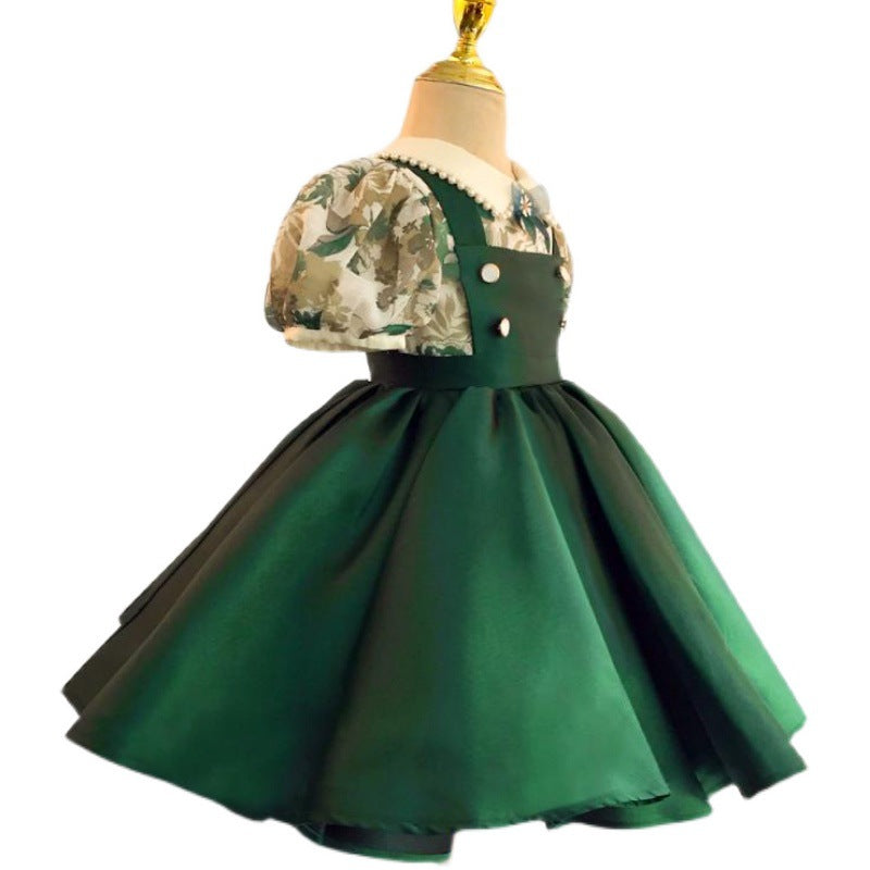 Little Girl Dress Toddler Ball Gowns Retro Green Elegant Girls Puffy Princess Party Dress