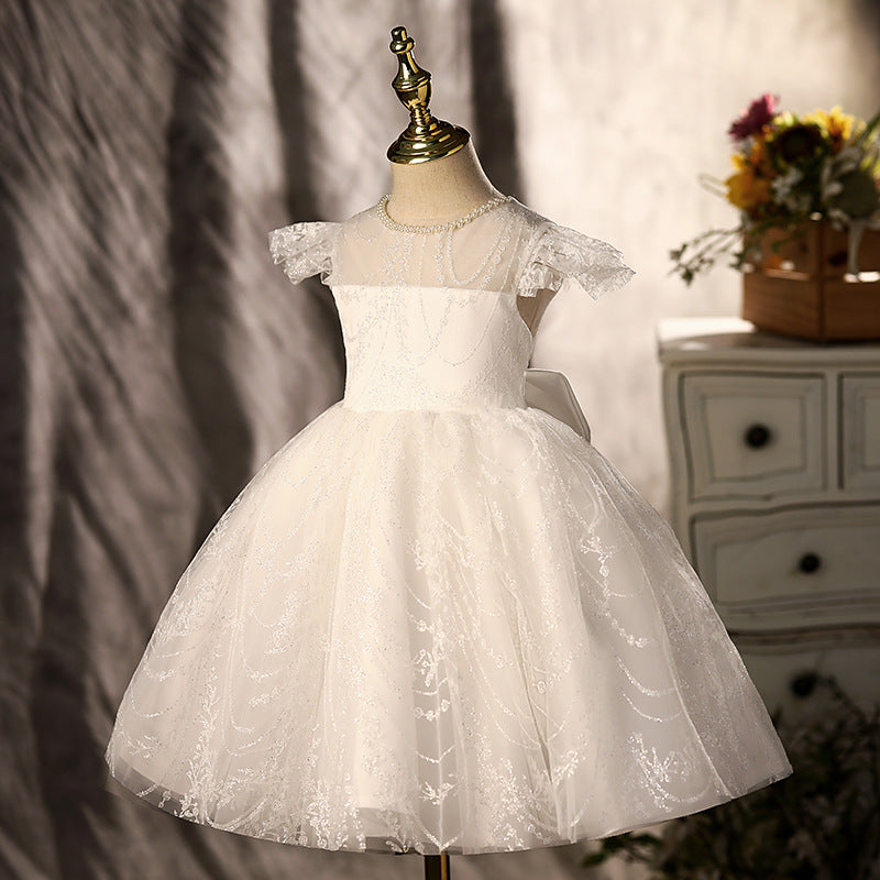 Baptism Dresses Baby Girl White Bow Lace Flower Girl Dress Girl Formal Princess Party Dress