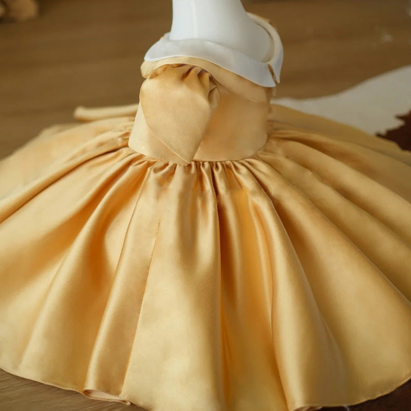 Baby Girl Dress Toddler Summer Cute Yellow Doll Collar Fluffy Princess Party Dress