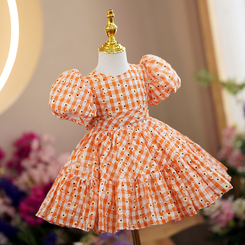 Baby Girl Dress Toddler Prom Summer Plaid Party Princess Dress